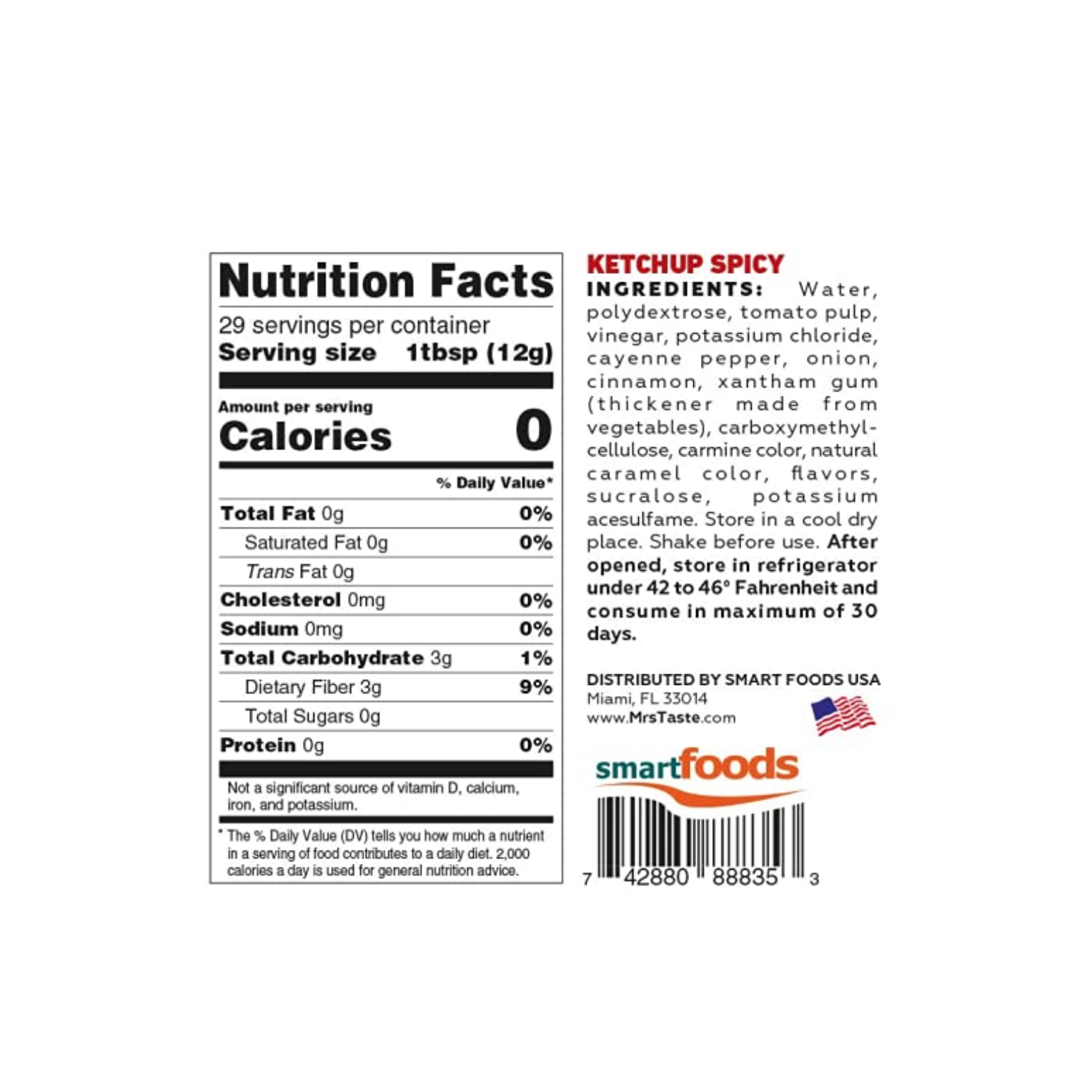 Mrs Taste Ketchup Spicy Zero Calories 12 oz