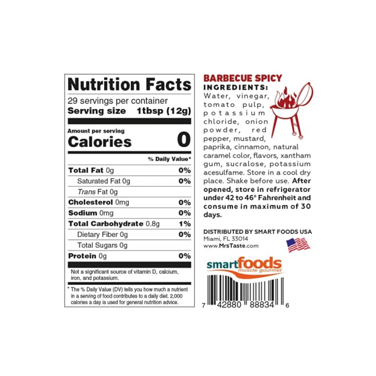 Mrs Taste Barbecue Spicy Zero Calories 12 oz