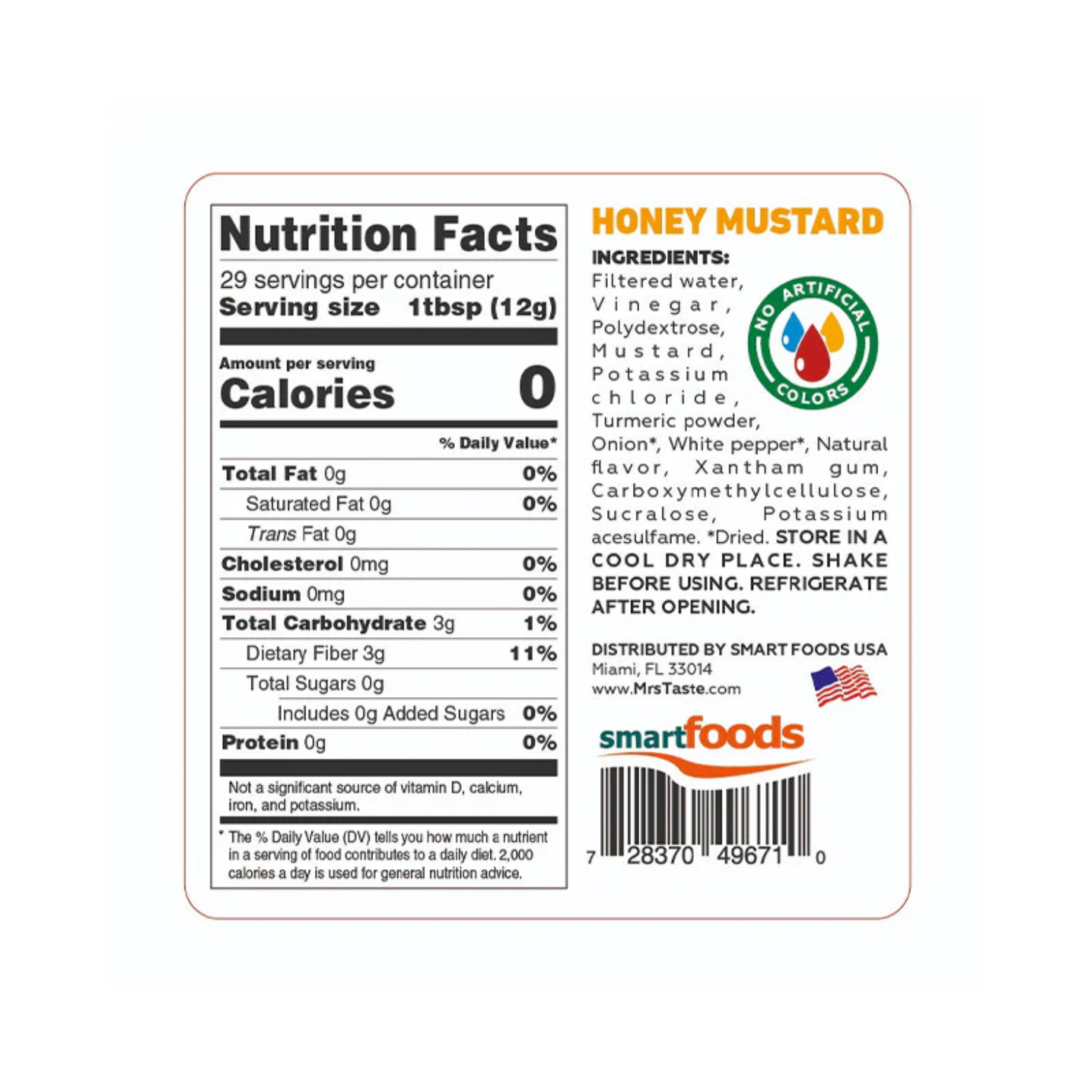 Mrs Taste Honey Mustard Zero Sodium 12 oz