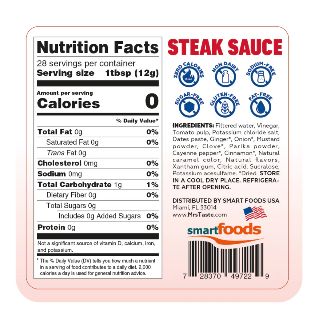 Mrs Taste Steak Sauce Zero Calories 11 oz