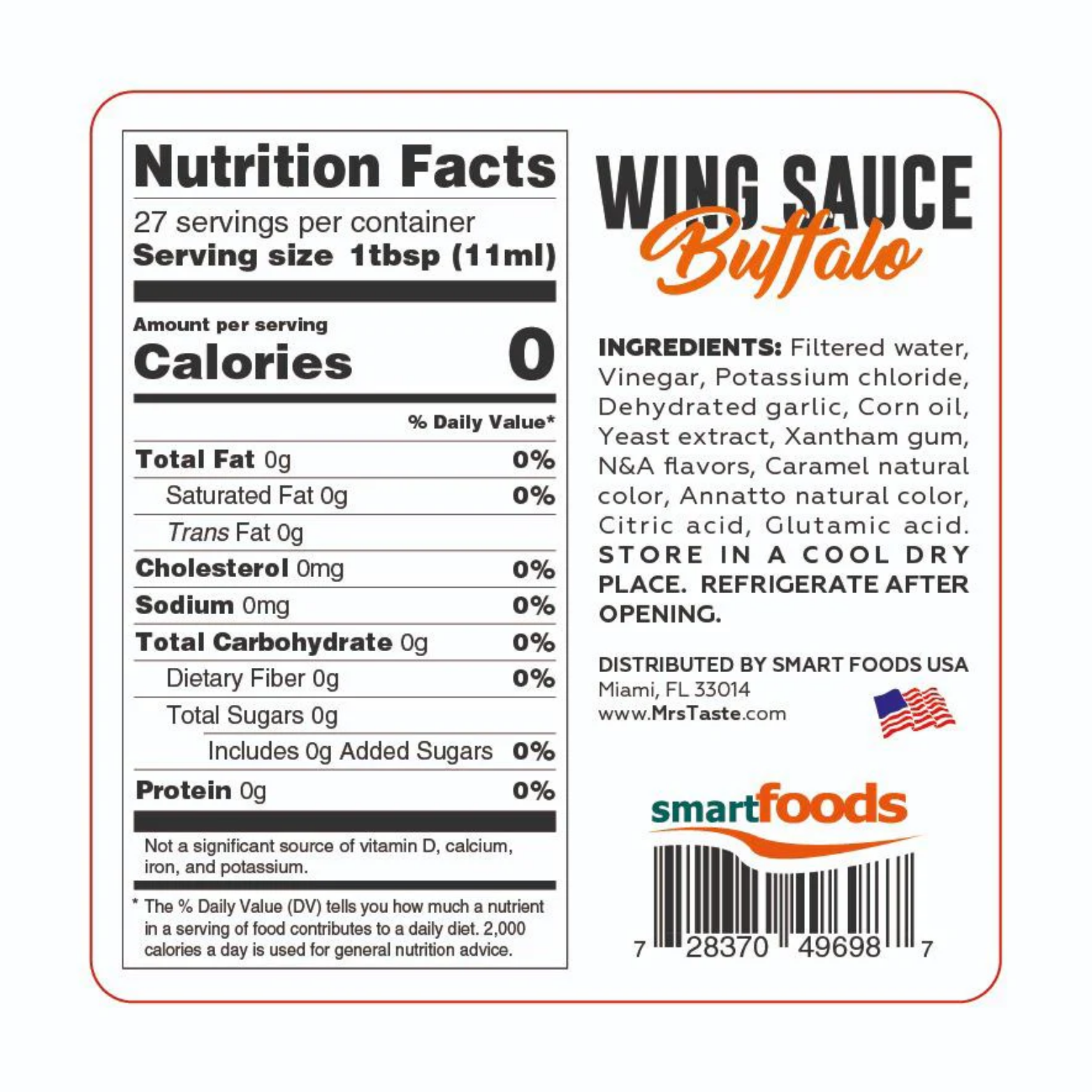 Mrs Taste Wing Sauce Buffalo Sugar Free 10 oz