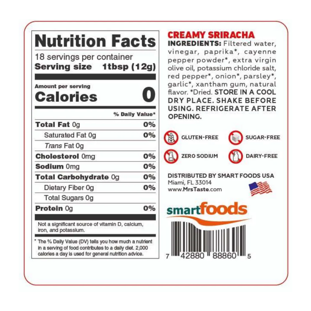 Mrs Taste Creamy Sriracha Zero Calories 7 oz