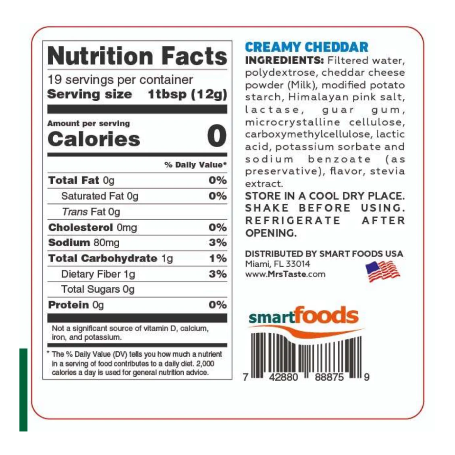Mrs Taste Creamy Cheddar Zero Calories 8 oz