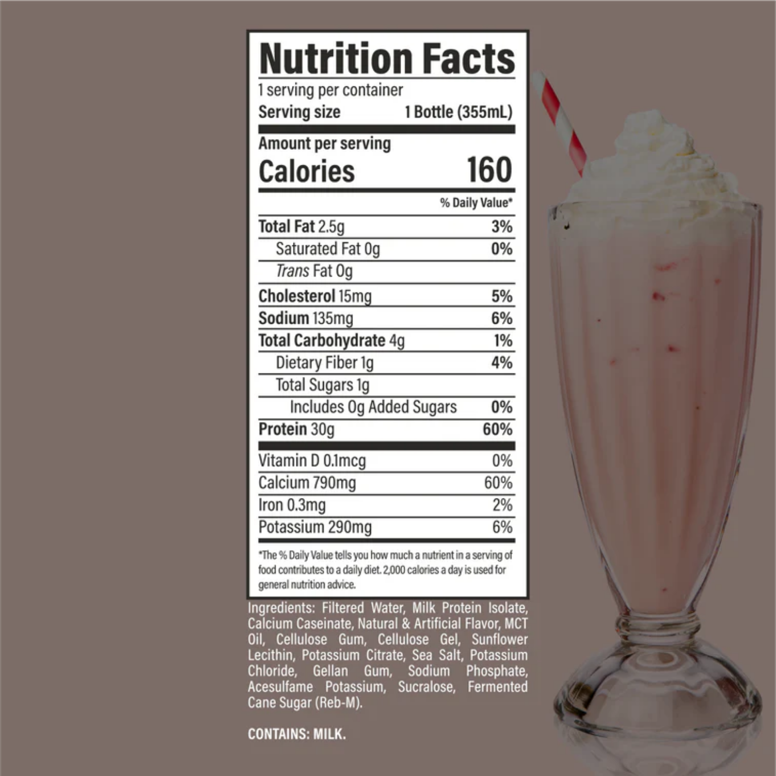 Protein Shake Raw Strawberry Milkshake 12 oz