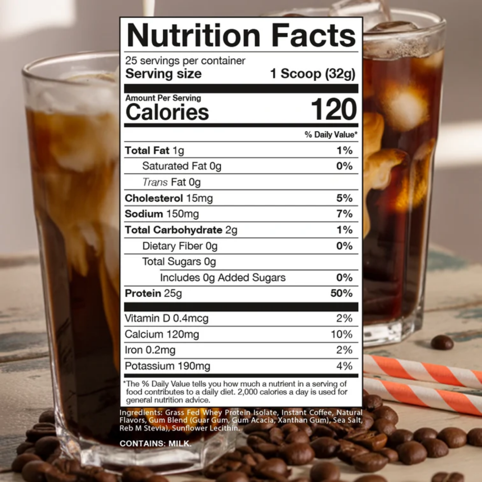 Proteína RAW Grass Fed Whey Isolate +Caffeine Cold Brew, 25 Porciones