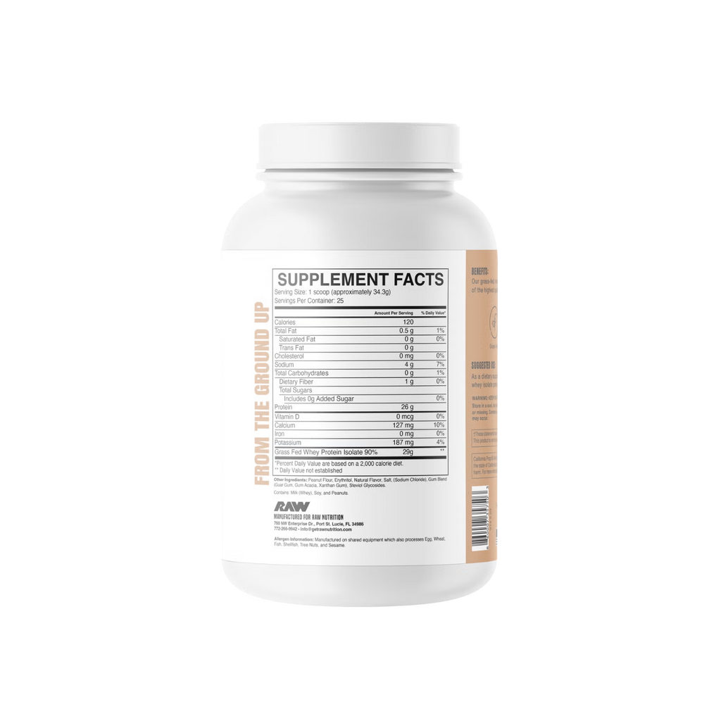 Proteína RAW Grass Fed Whey Isolate Peanut Butter, 25 Porciones