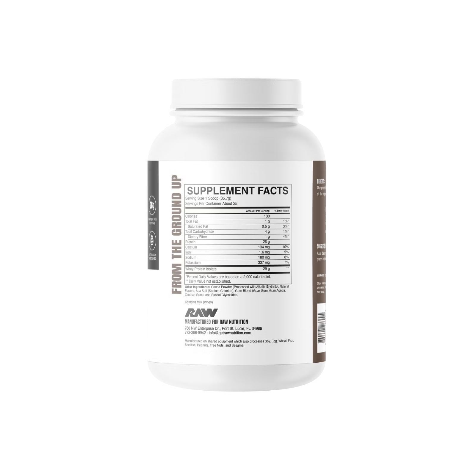 Proteína RAW Grass Fed Whey Isolate Dark Chocolate, 25 Porciones