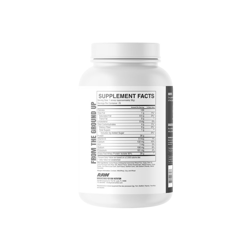 Proteína RAW Grass Fed Whey Isolate Cookies and Cream, 25 Porciones