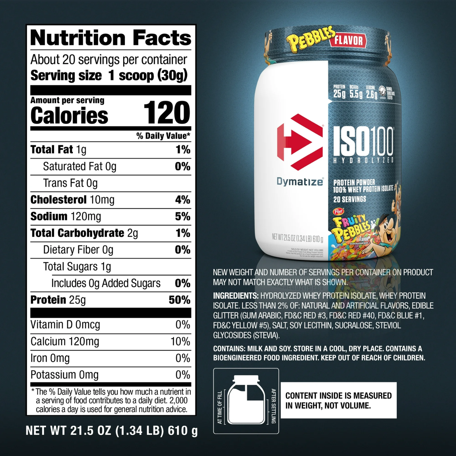 Proteína Dymatize Iso100 Fruity Pebbles, 20 Porciones