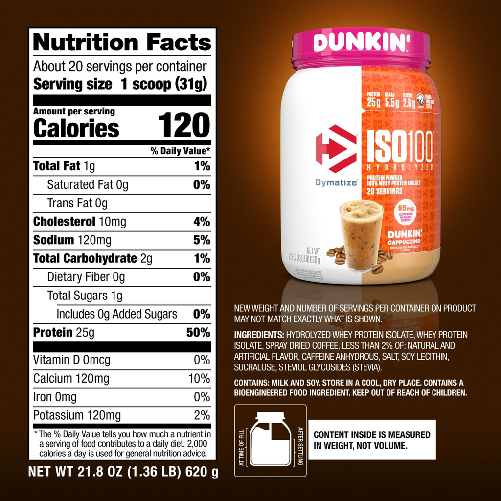 Proteína Dymatize Dunkin Iso100 Cappuccino, 20 Porciones