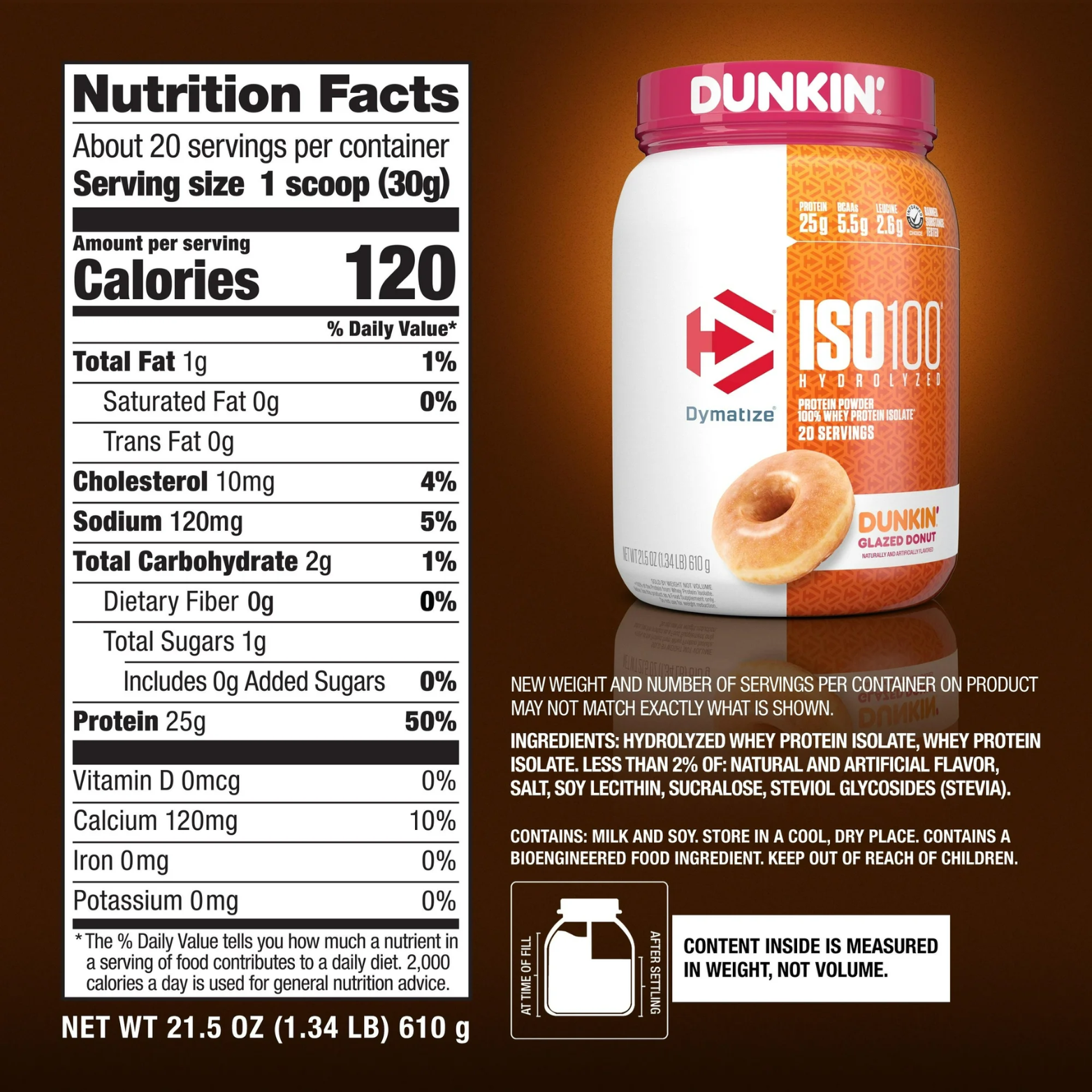 Proteína Dymatize Iso100 Dunkin Glazed Donut, 20 Porciones