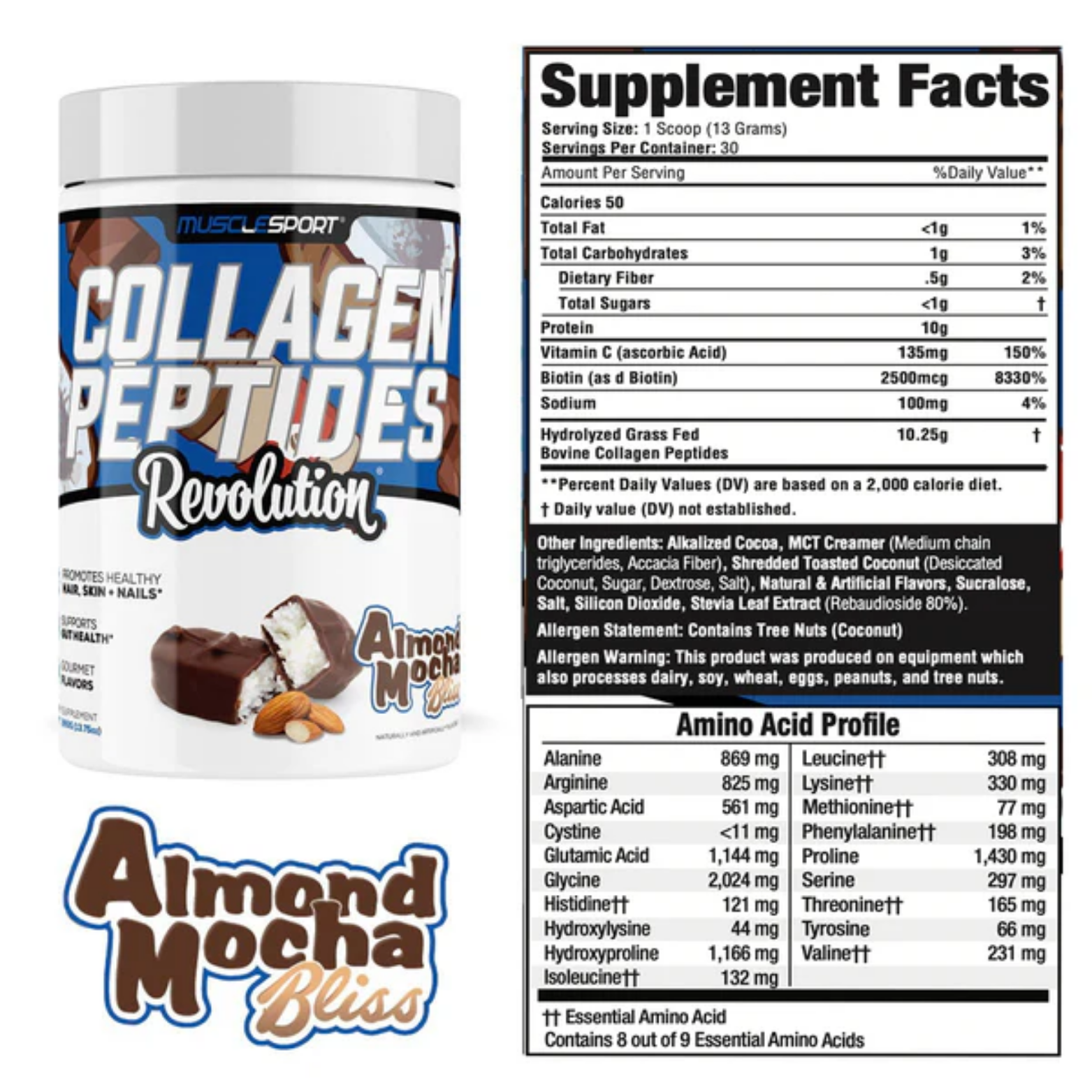 Musclesport Colágeno en Polvo Almond Mocha Bliss, 30 Porciones