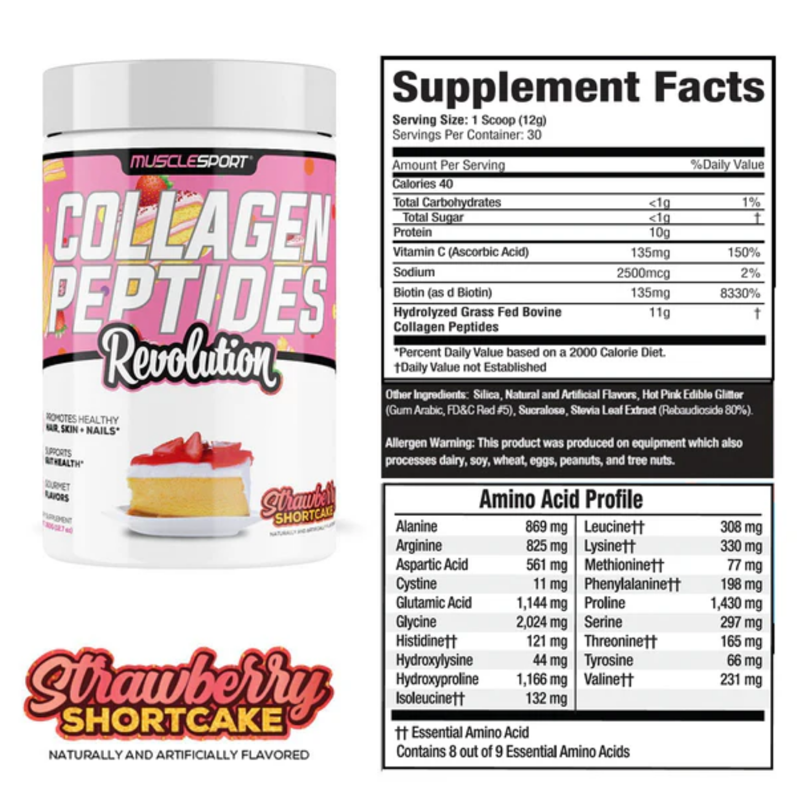 Musclesport Colágeno en Polvo Strawberry Shortcake, 30 Porciones