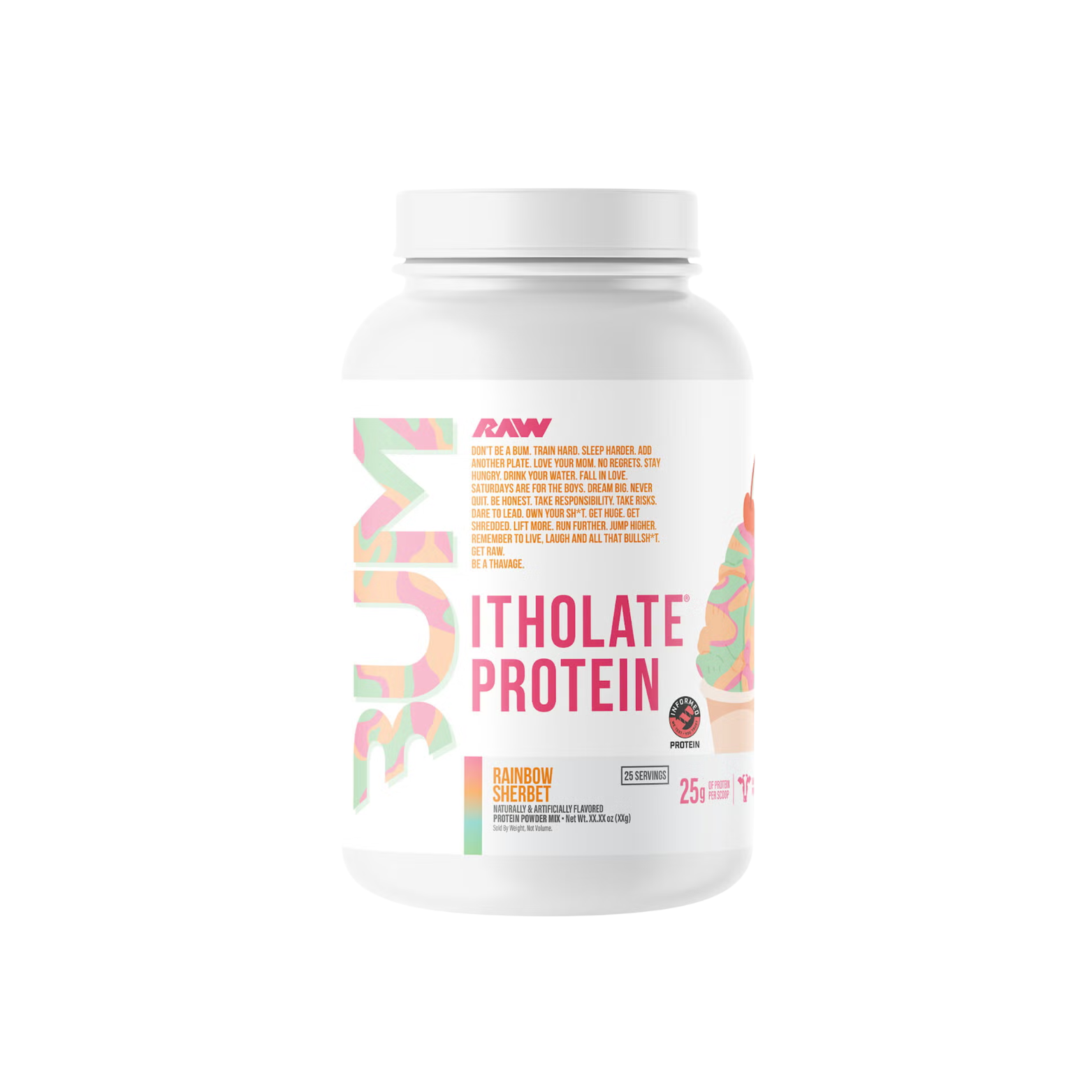Proteína BUM x RAW Itholate Rainbow Sherbet, 25 Porciones