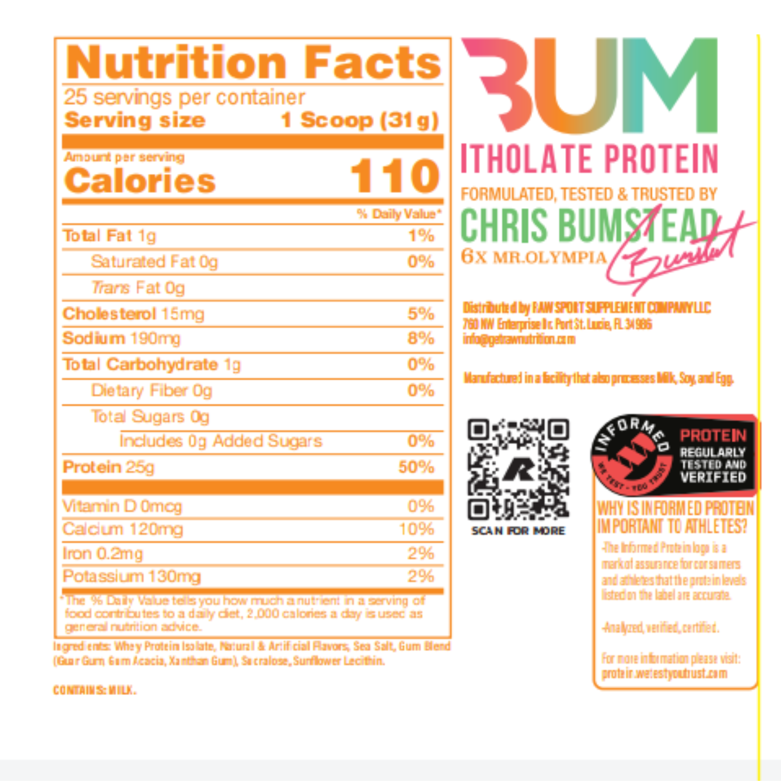 Proteína BUM x RAW Itholate Rainbow Sherbet, 25 Porciones