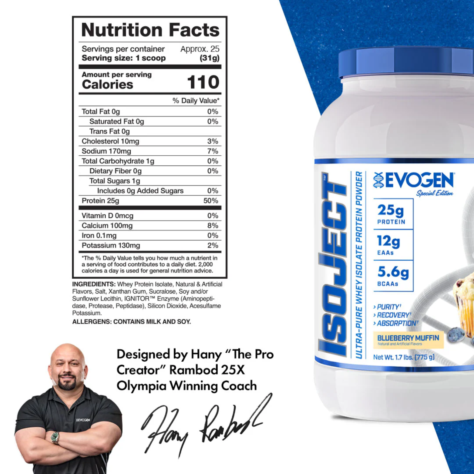 Proteína Evogen Isoject Blueberry Muffin, 25 Porciones