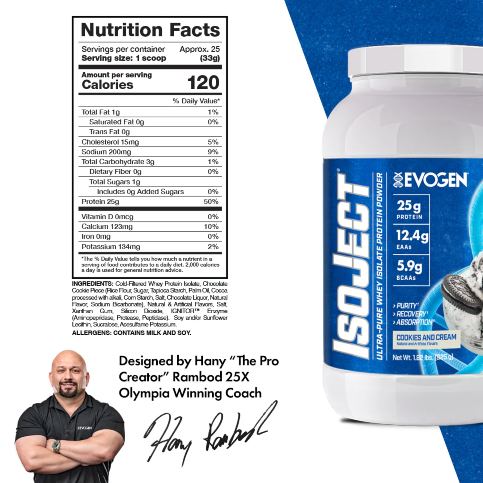 Proteína Evogen Isoject Cookies and Cream, 25 Porciones