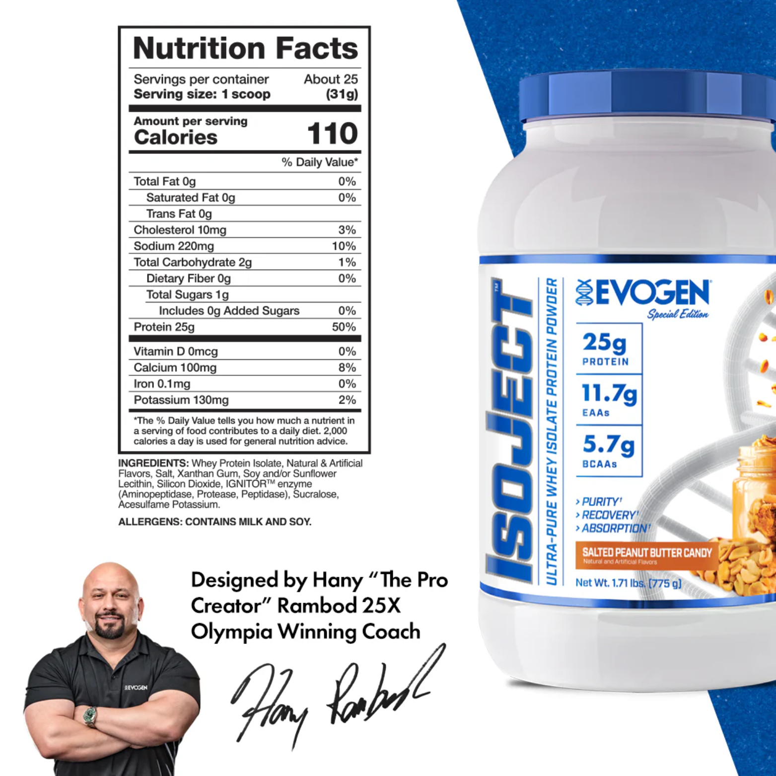 Proteína Evogen Isoject Salted Peanut Butter Candy, 25 Porciones