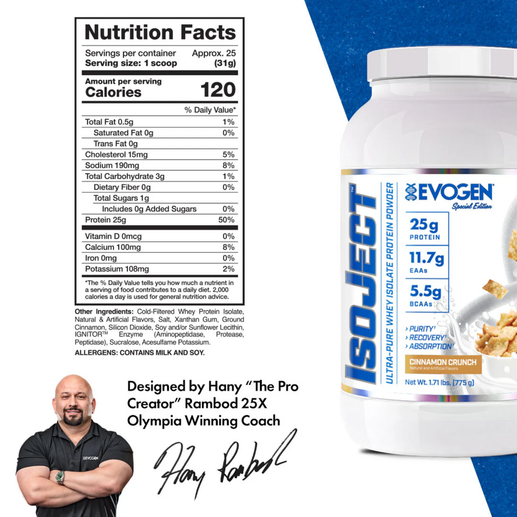Proteína Evogen Isoject Cinnamon Crunch, 25 Porciones