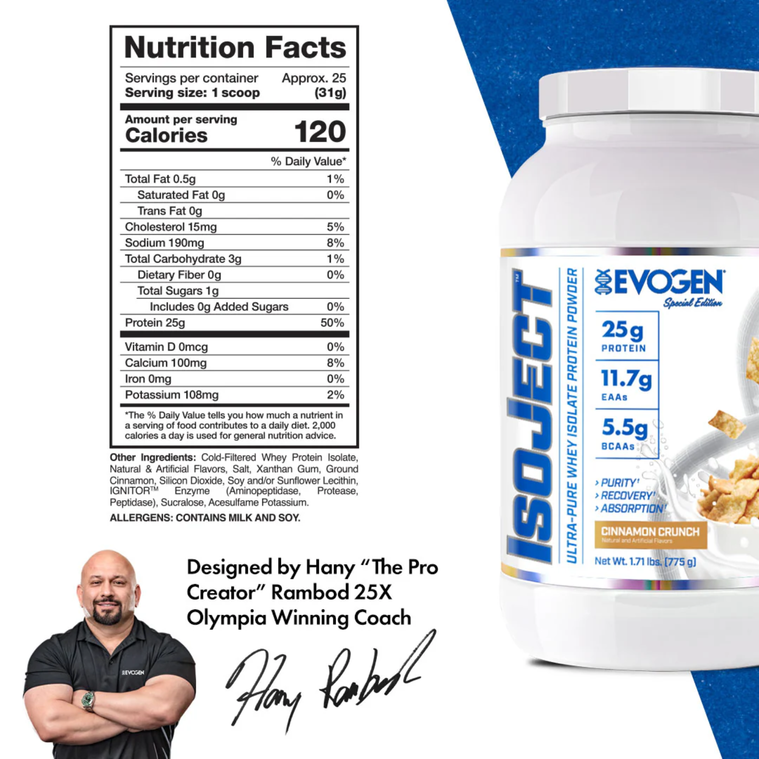 Proteína Evogen Isoject Cinnamon Crunch, 25 Porciones