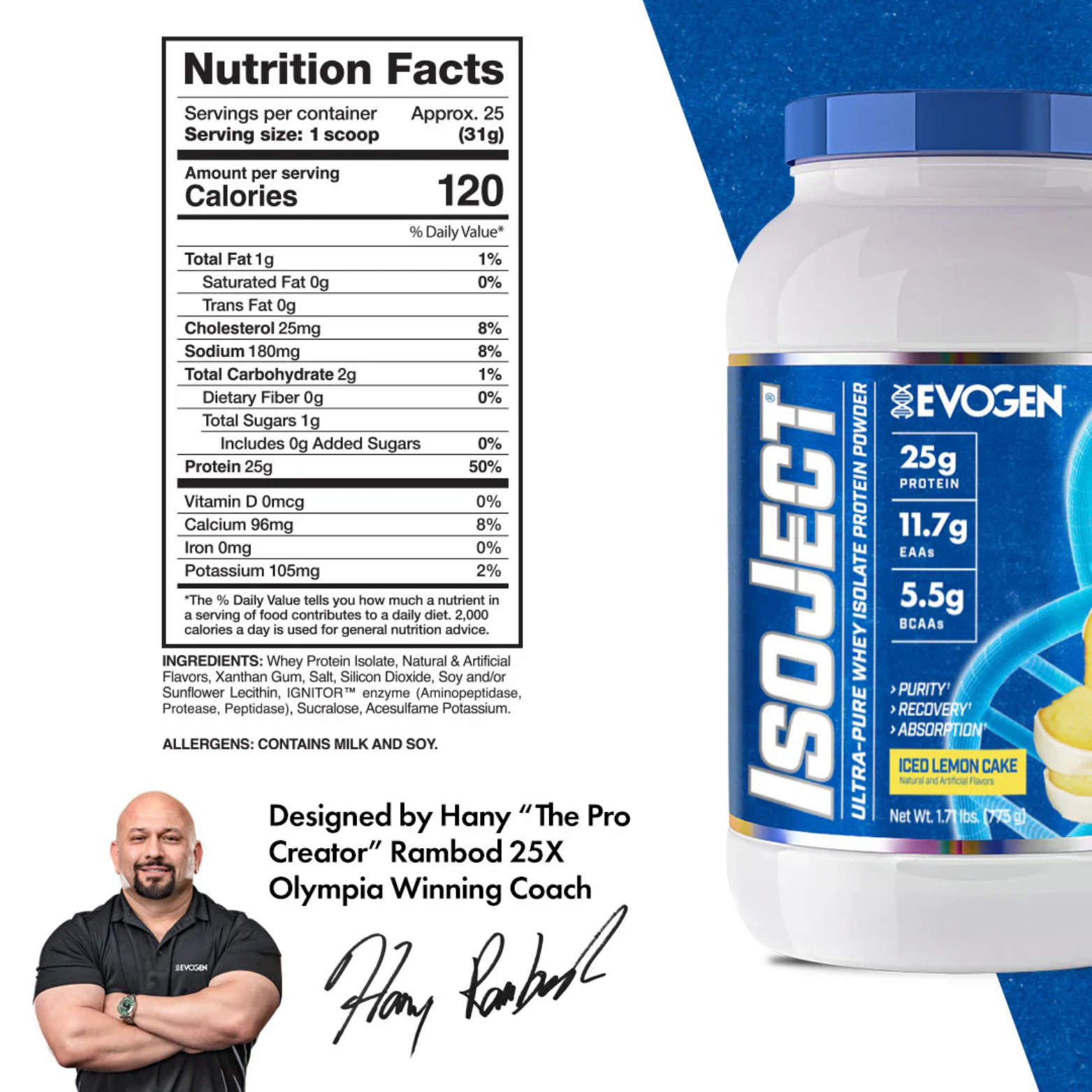 Proteína Evogen Isoject Ice Lemon Cake, 25 Porciones