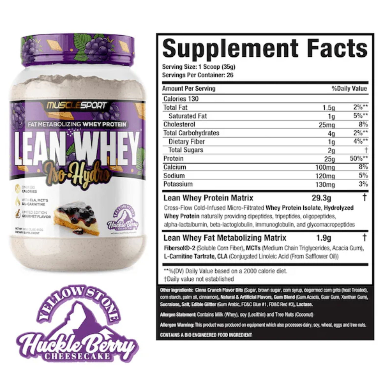 Proteína Musclesport Lean Whey Huckle Berry Cheesecake, 26 Porciones