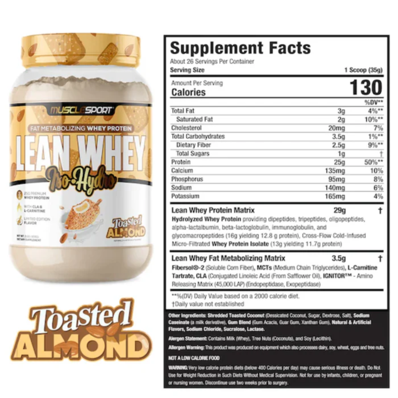 Proteína Musclesport Lean Whey Toasted Almond, 26 Porciones