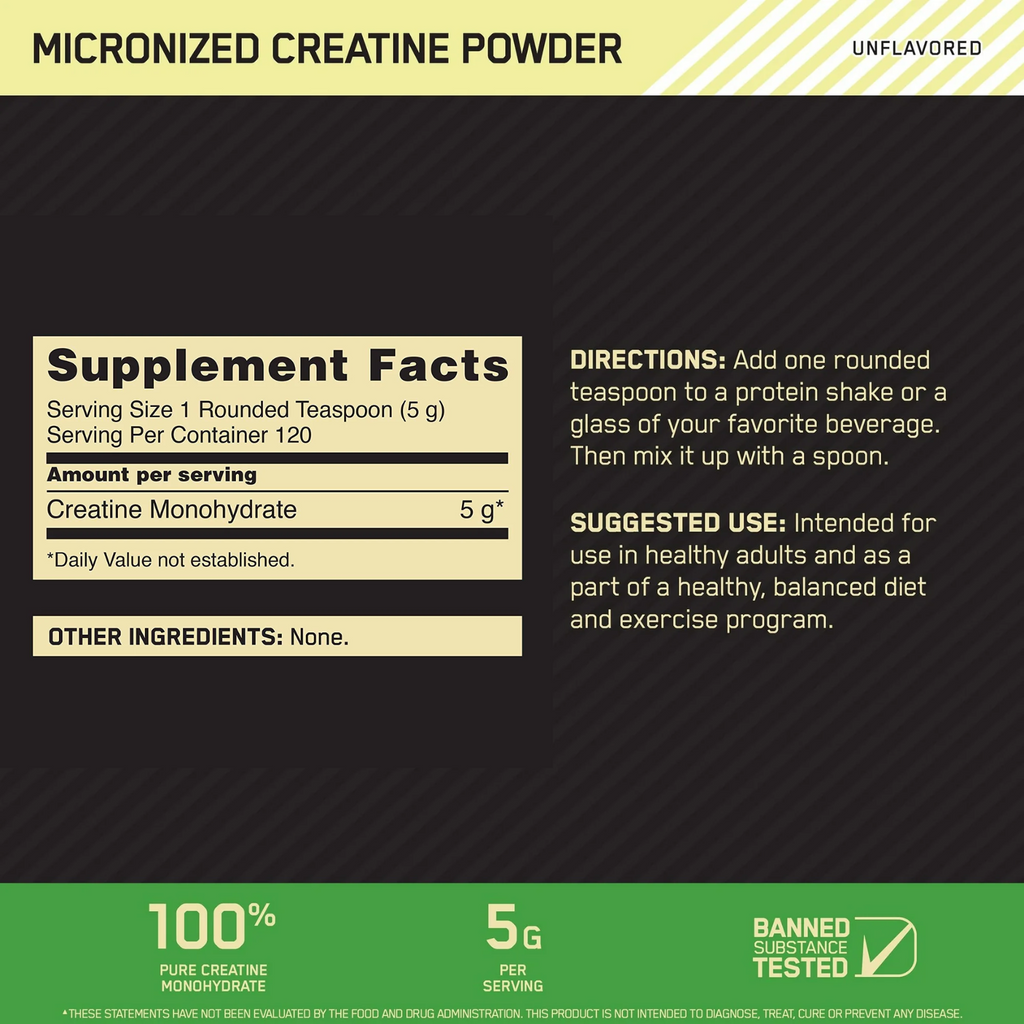 Optimum Nutrition Creatina Monohidratada Micronizada, 120 Porciones