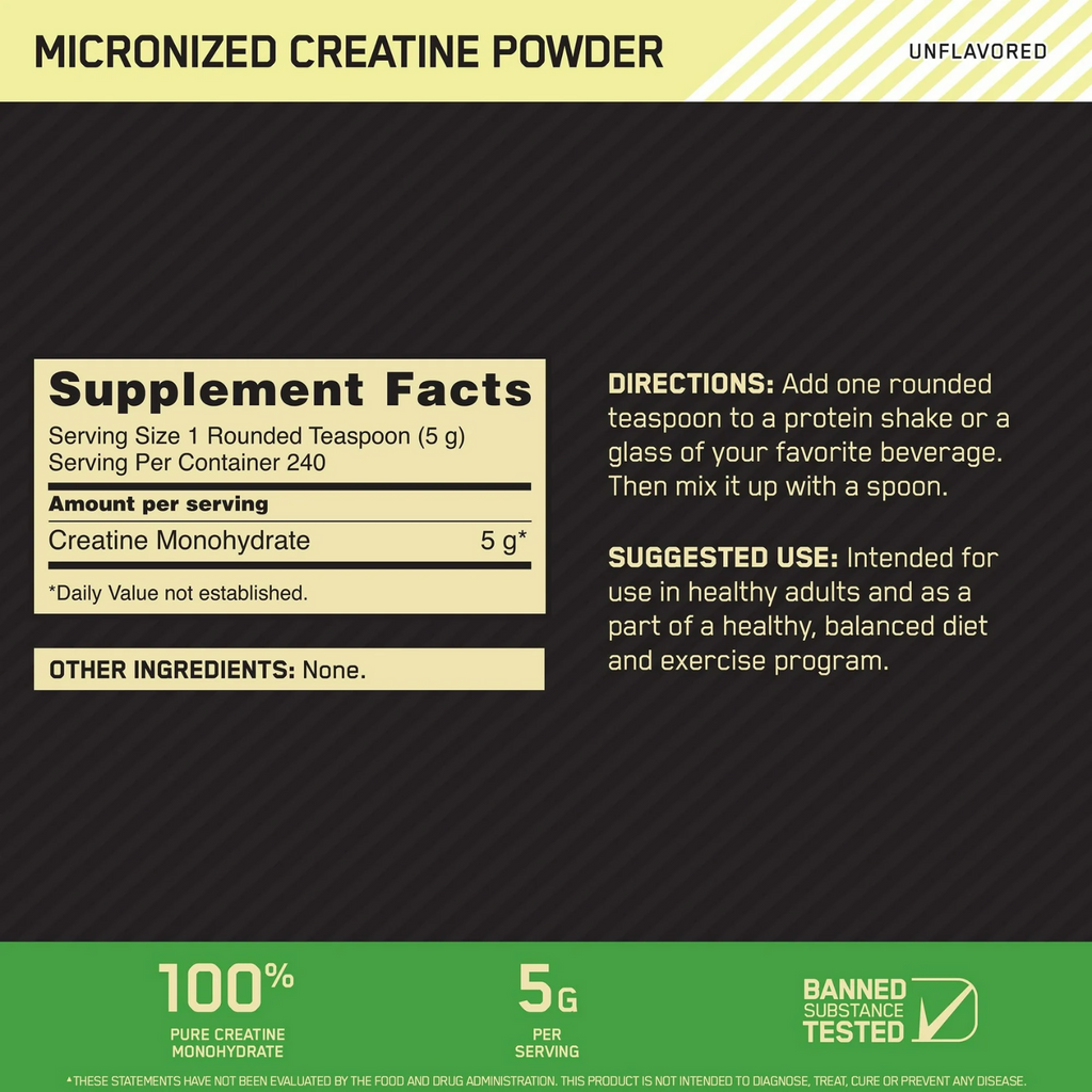 Optimum Nutrition Creatina Monohidratada Micronizada, 240 Porciones