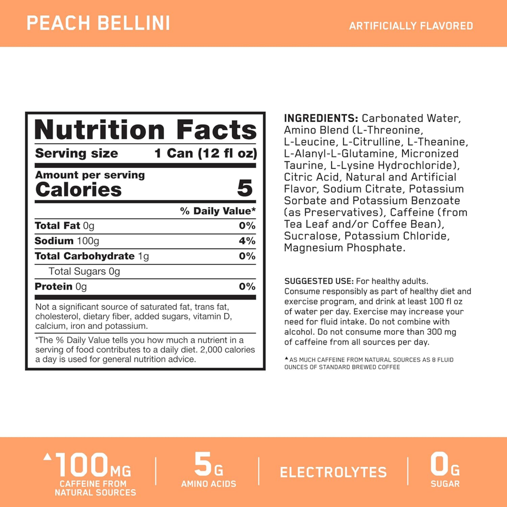 Optimum Nutrition Amino Energy Peach Bellini Lata 12 oz