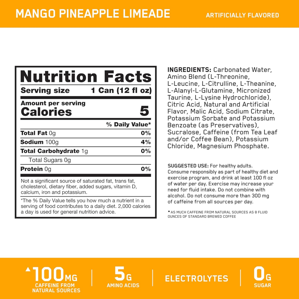 Optimum Nutrition Amino Energy Mango Pineapple Limeade Lata 12 oz