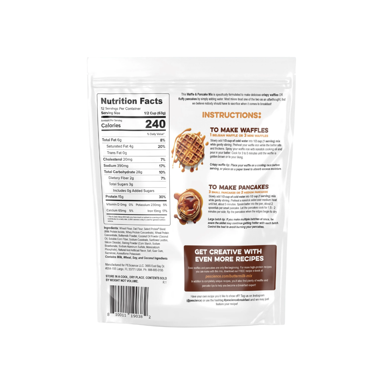 Pescience Mix de Proteína para panquques y waffles, 12 porciones