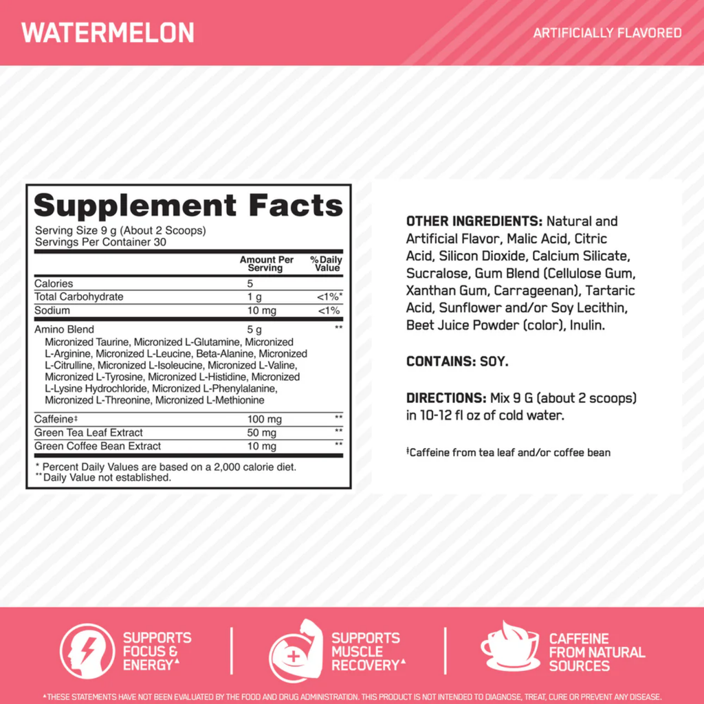Optimum Nutrition Amino Energy Watermelon, 30 Porciones