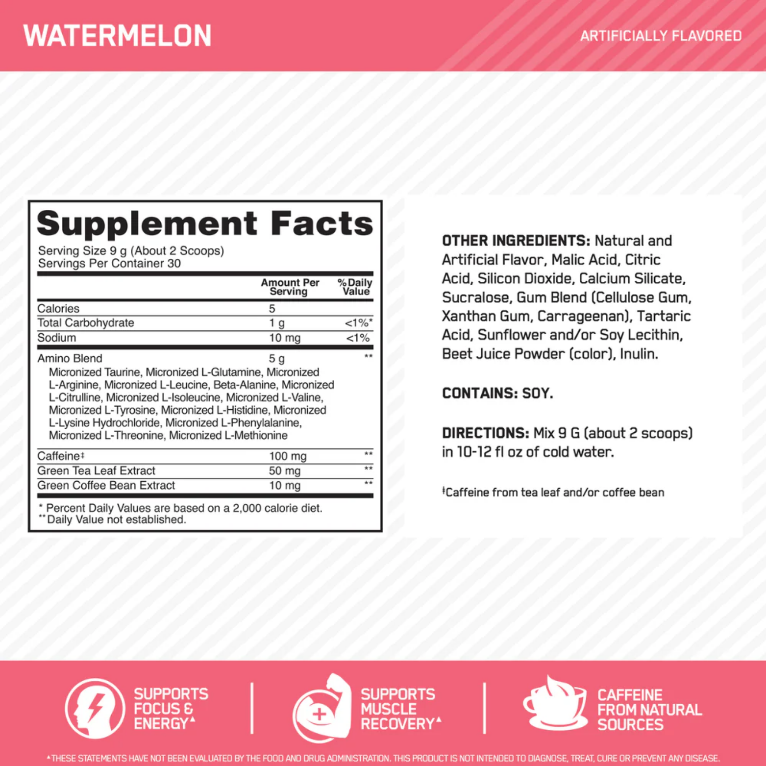 Optimum Nutrition Amino Energy Watermelon, 30 Porciones