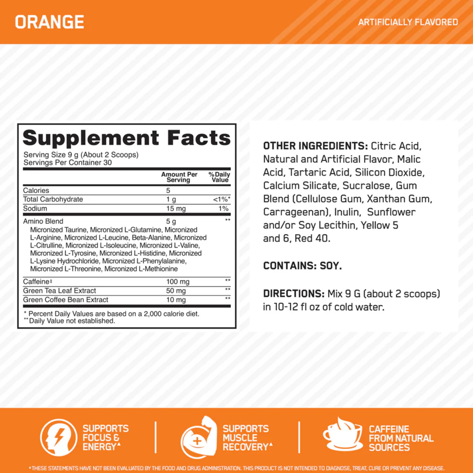 Optimum Nutrition Amino Energy Orange, 30 Porciones