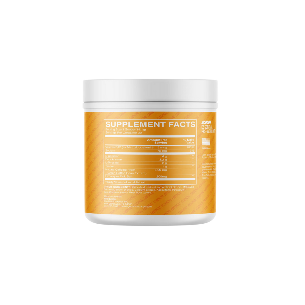 Pre-entreno BUM X RAW Essential Peach Mango, 30 Porciones