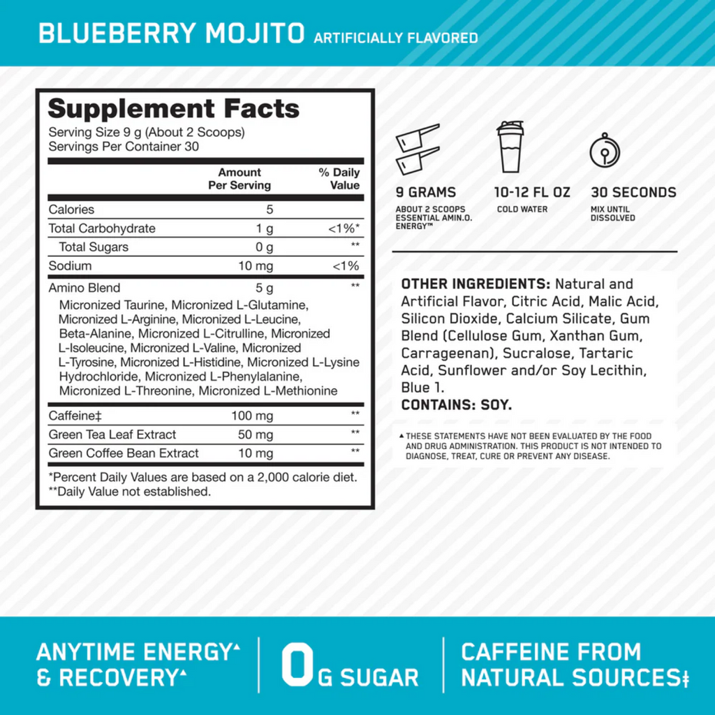 Optimum Nutrition Amino Energy Blueberry Mojito, 30 Porciones