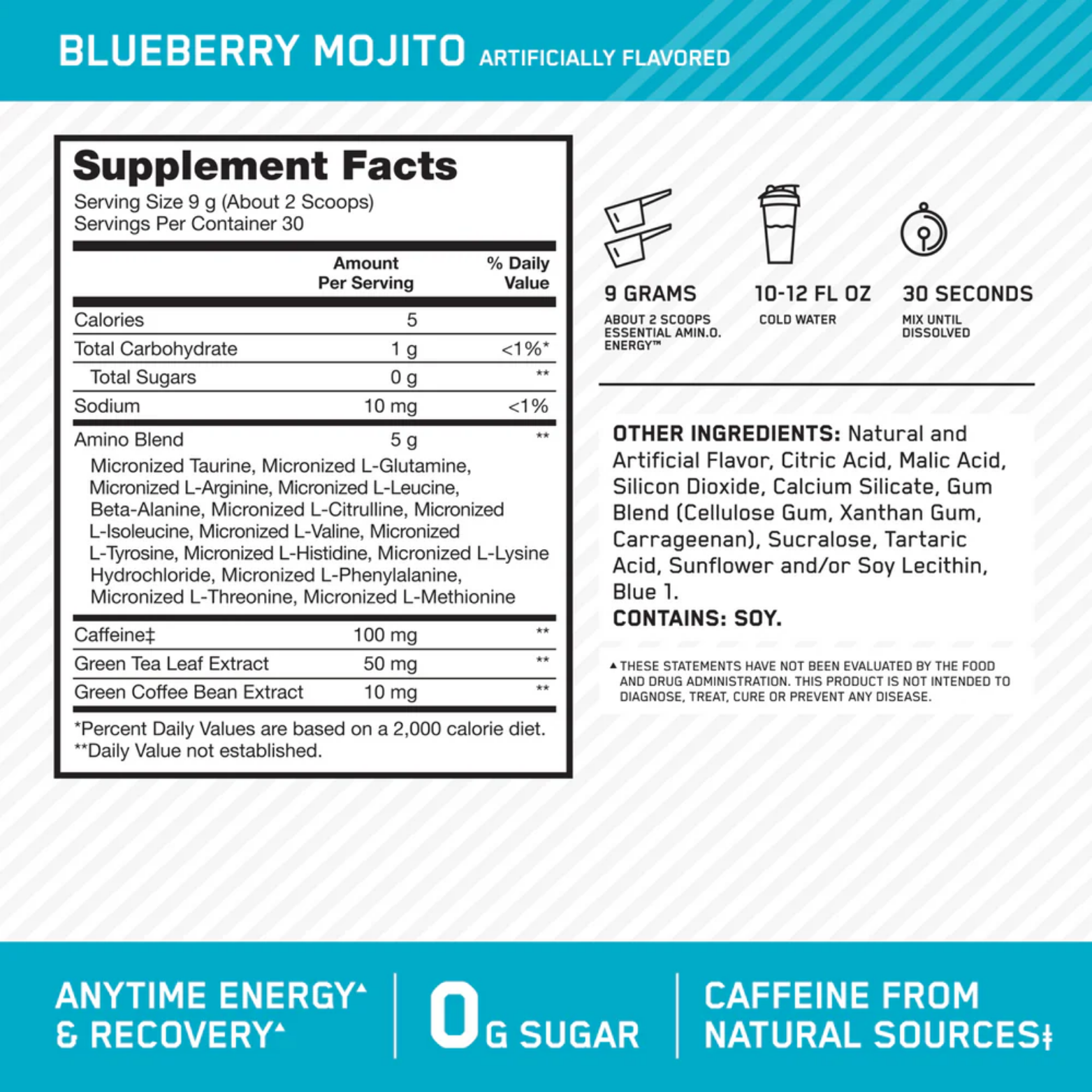 Optimum Nutrition Amino Energy Blueberry Mojito, 30 Porciones