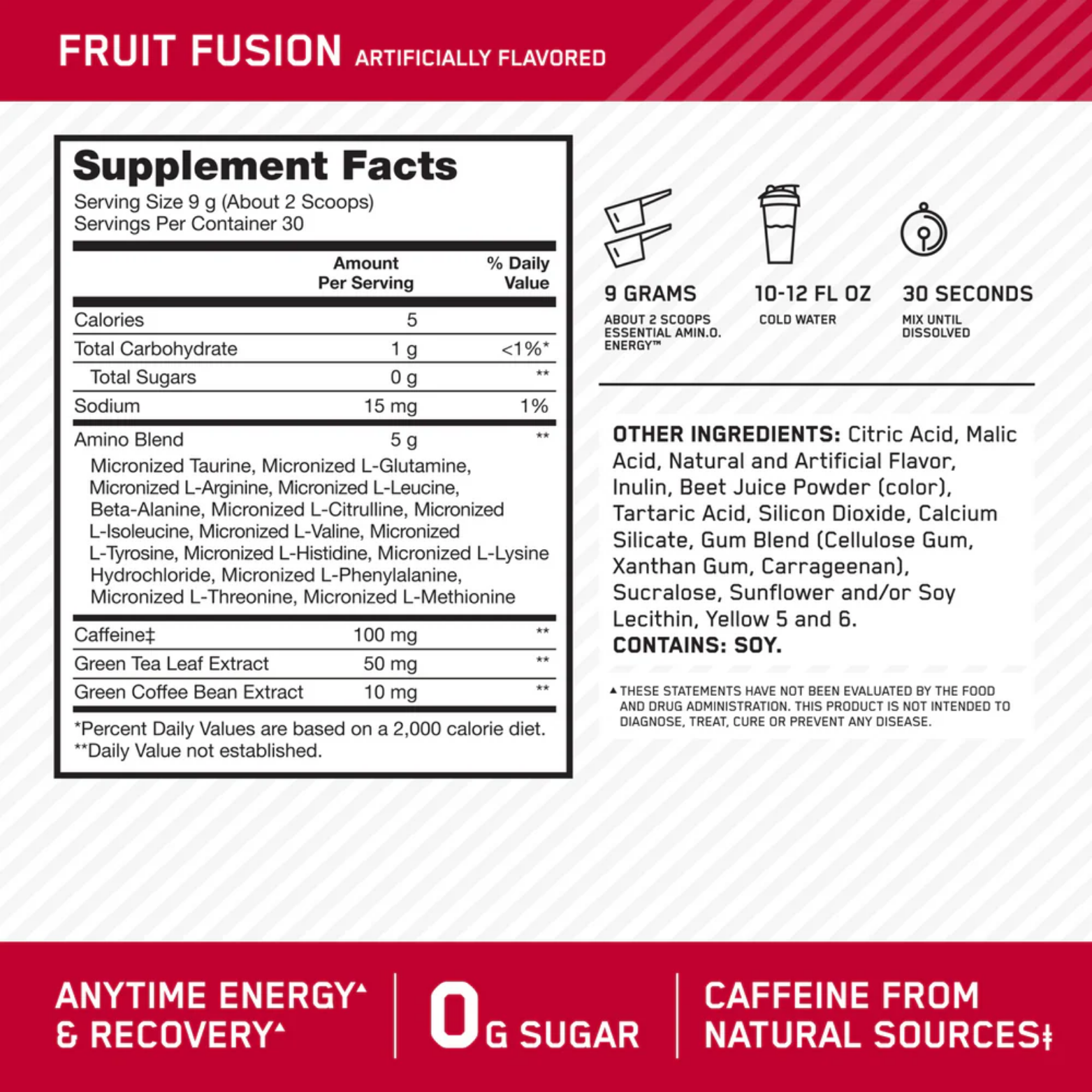 Optimum Nutrition Amino Energy Fruit Fusion, 30 Porciones