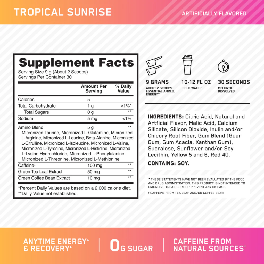 Optimum Nutrition Amino Energy Tropical Sunrise, 30 Porciones