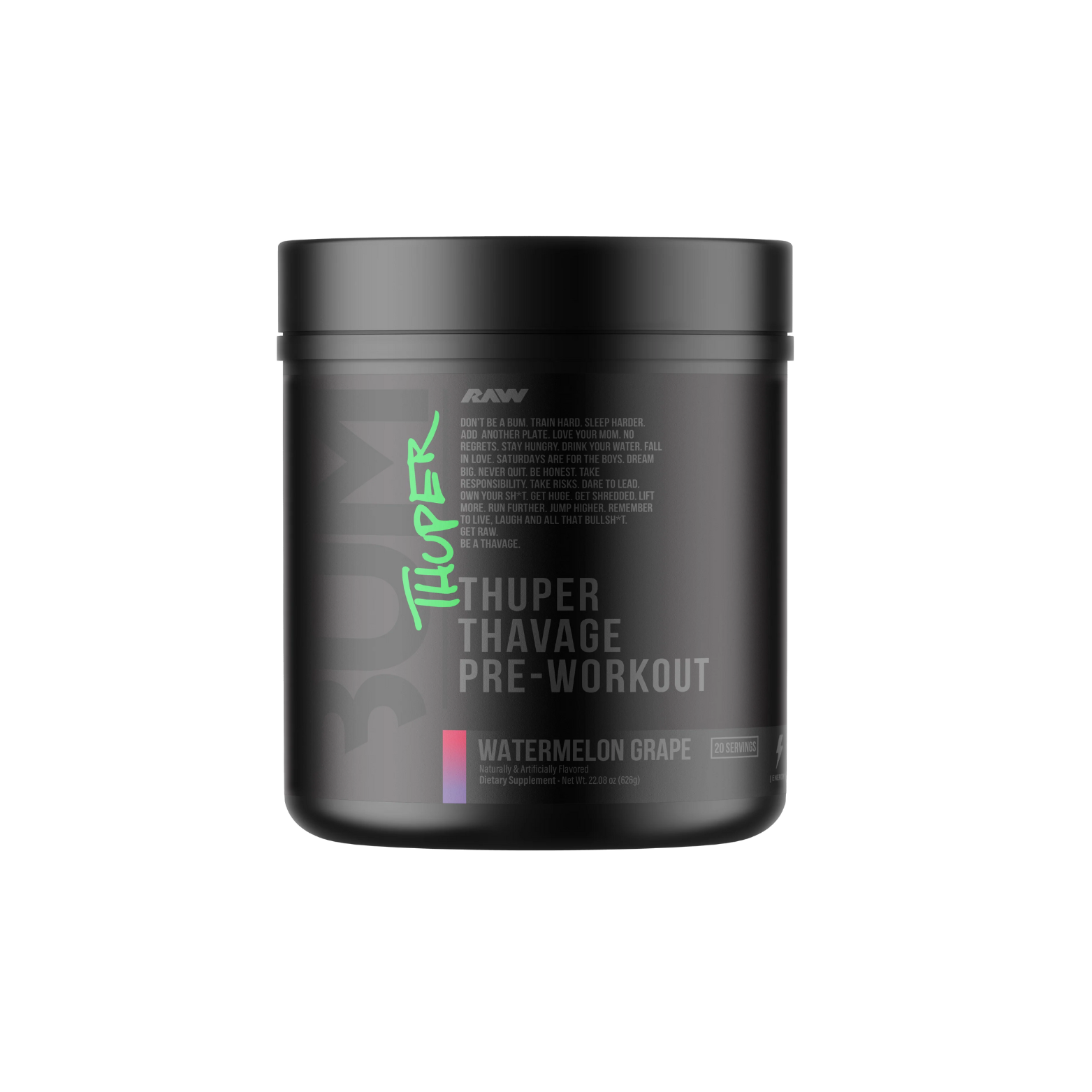 BUM X RAW Pre-entreno Thuper Thavage Watermelon Grape, 20 Porciones