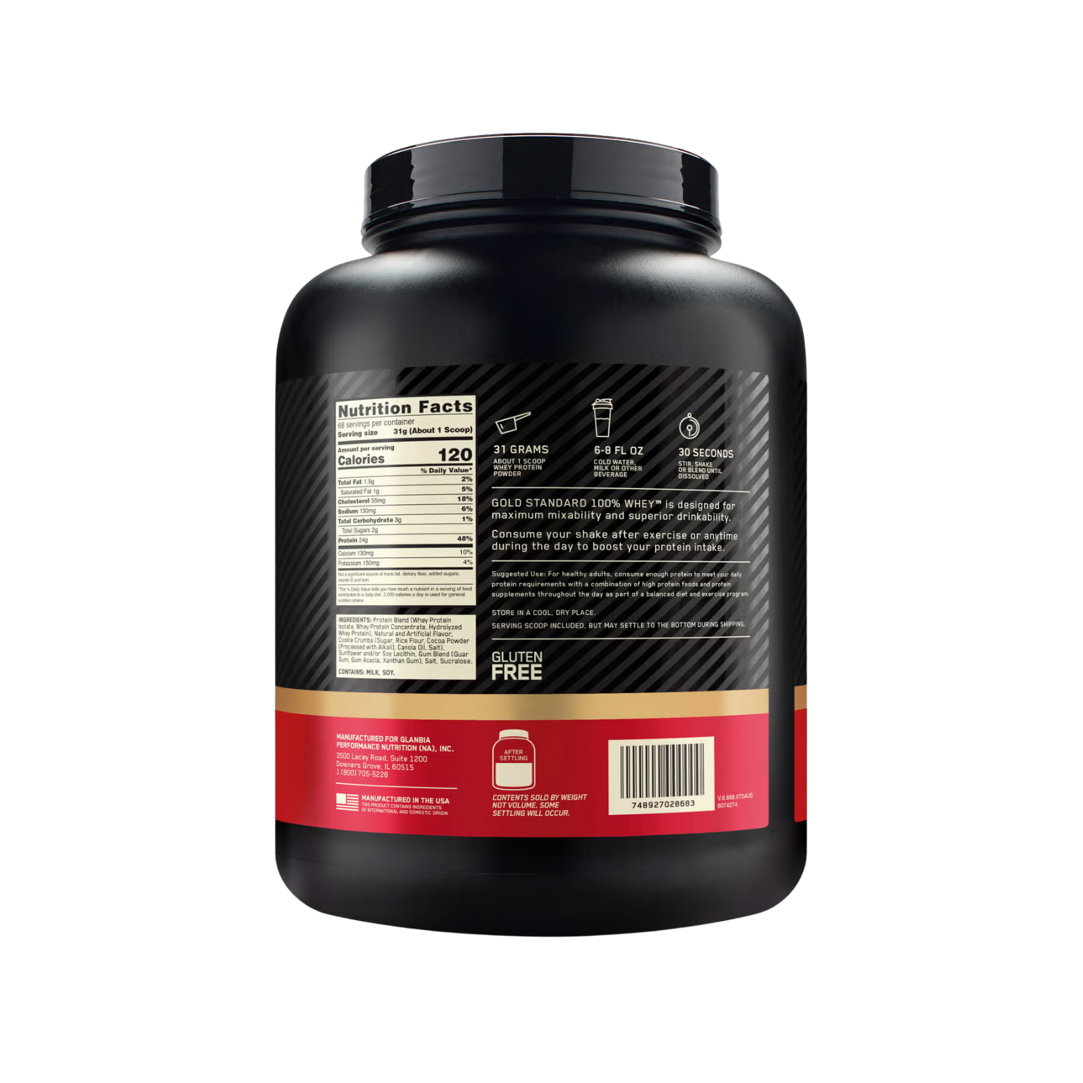 Proteína Optimum Nutrition Whey Cookies and Cream, 68 Porciones