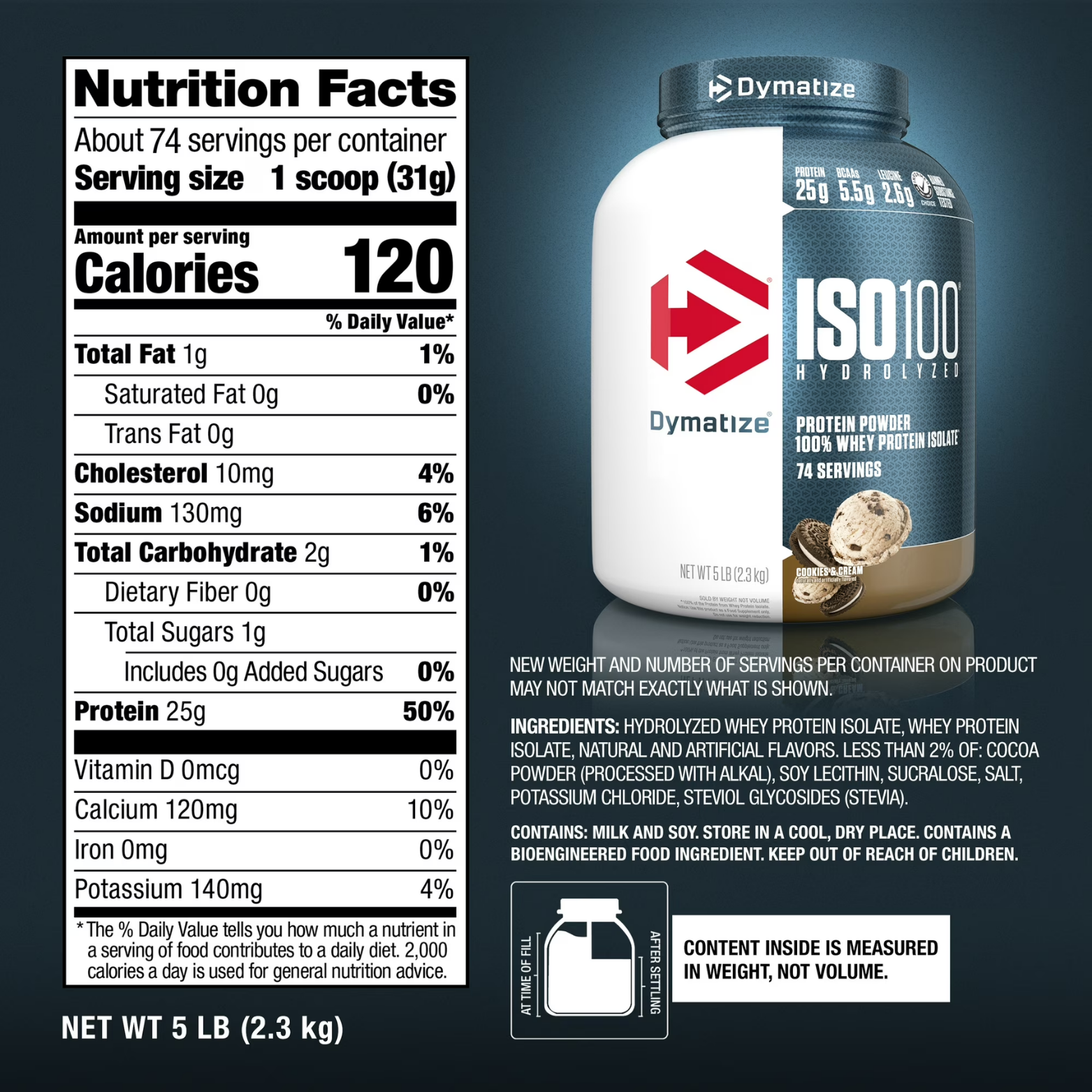 Proteína Dymartize Iso100 Cookies and Cream, 74 Porciones