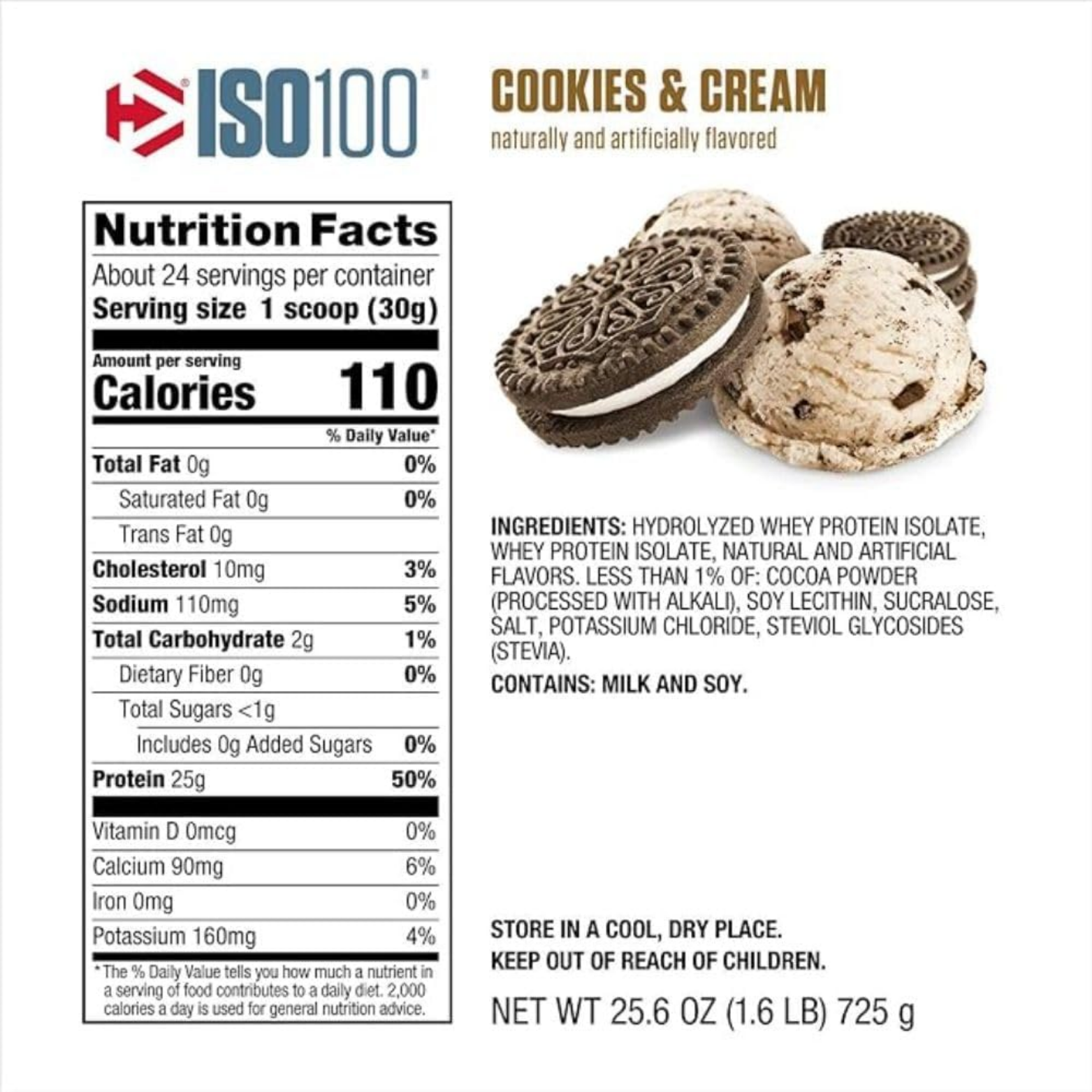 Proteína Dymartize Iso100 Cookies and Cream, 20 Porciones