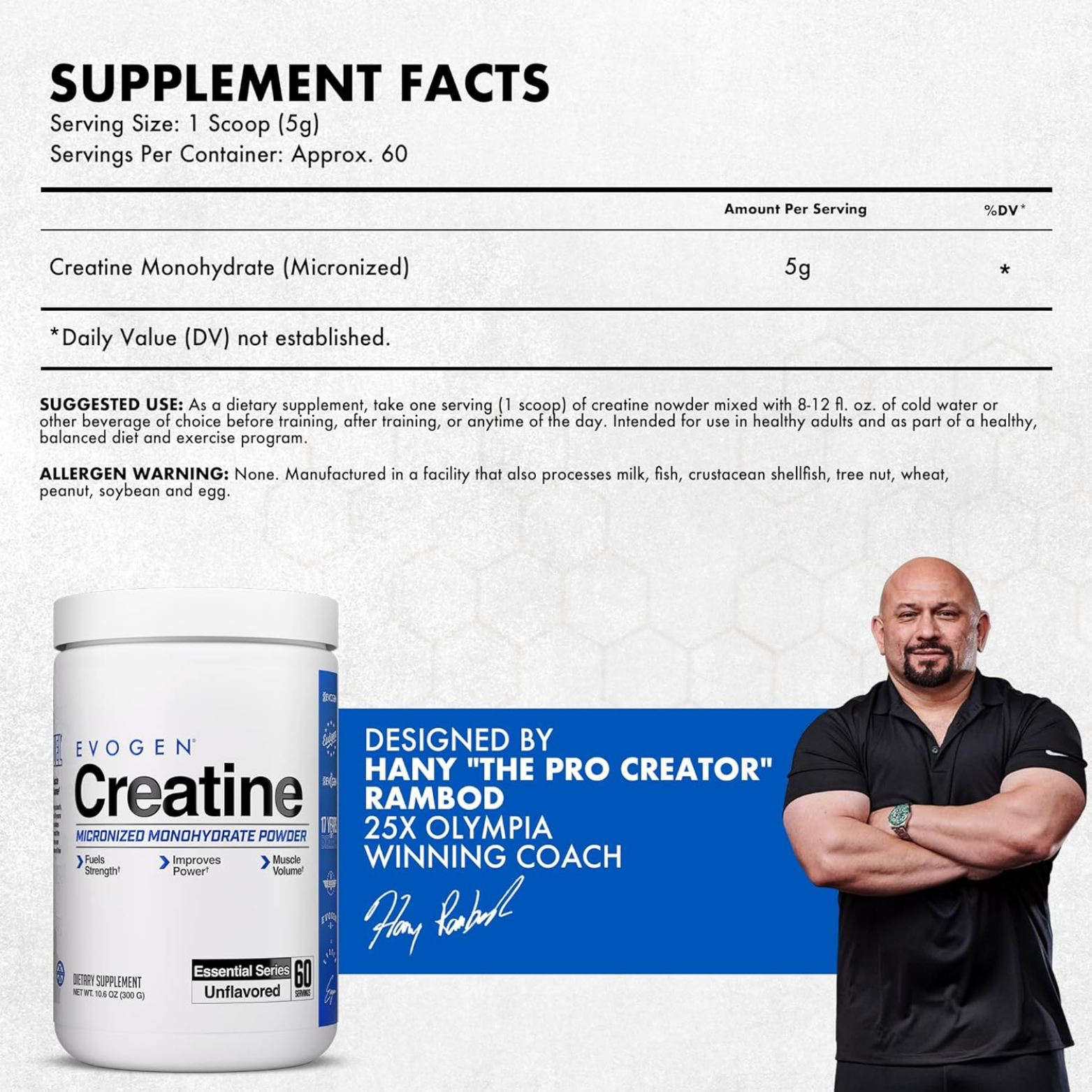 Evogen Creatina Monohidratada, 60 Porciones