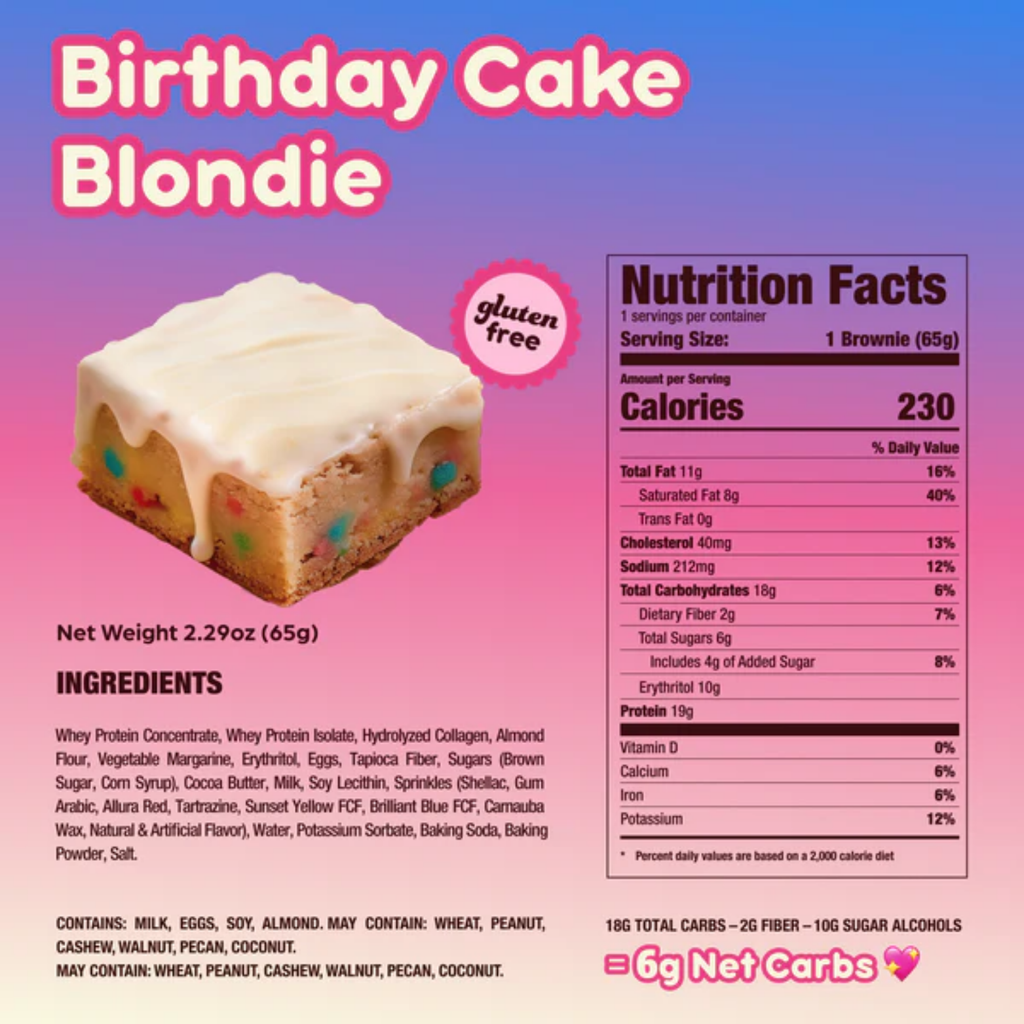 Prime Bites Brownie Birthday Cake Blondie