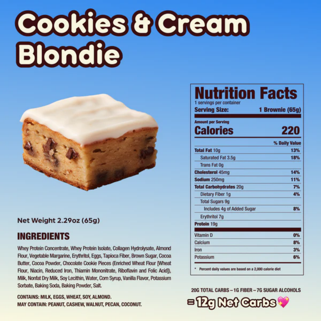 Prime Bites Brownie Cookies and Cream Blondie