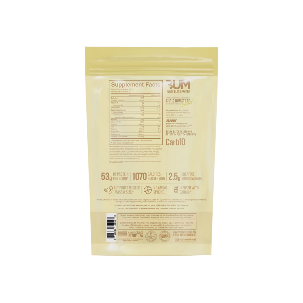 RAW X BUM Mass Gainer Vanilla, 20 Porciones