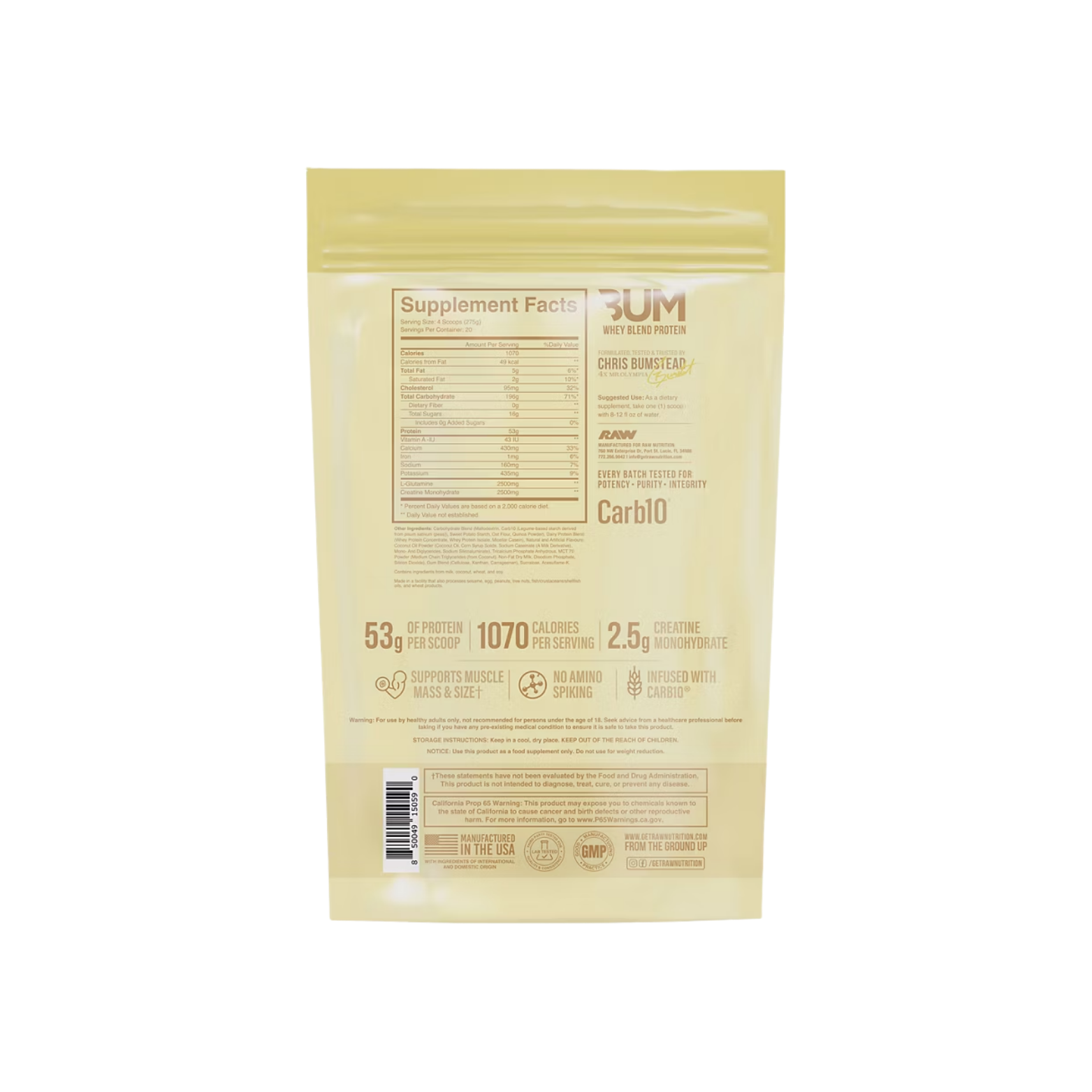 RAW X BUM Mass Gainer Vanilla, 20 Porciones