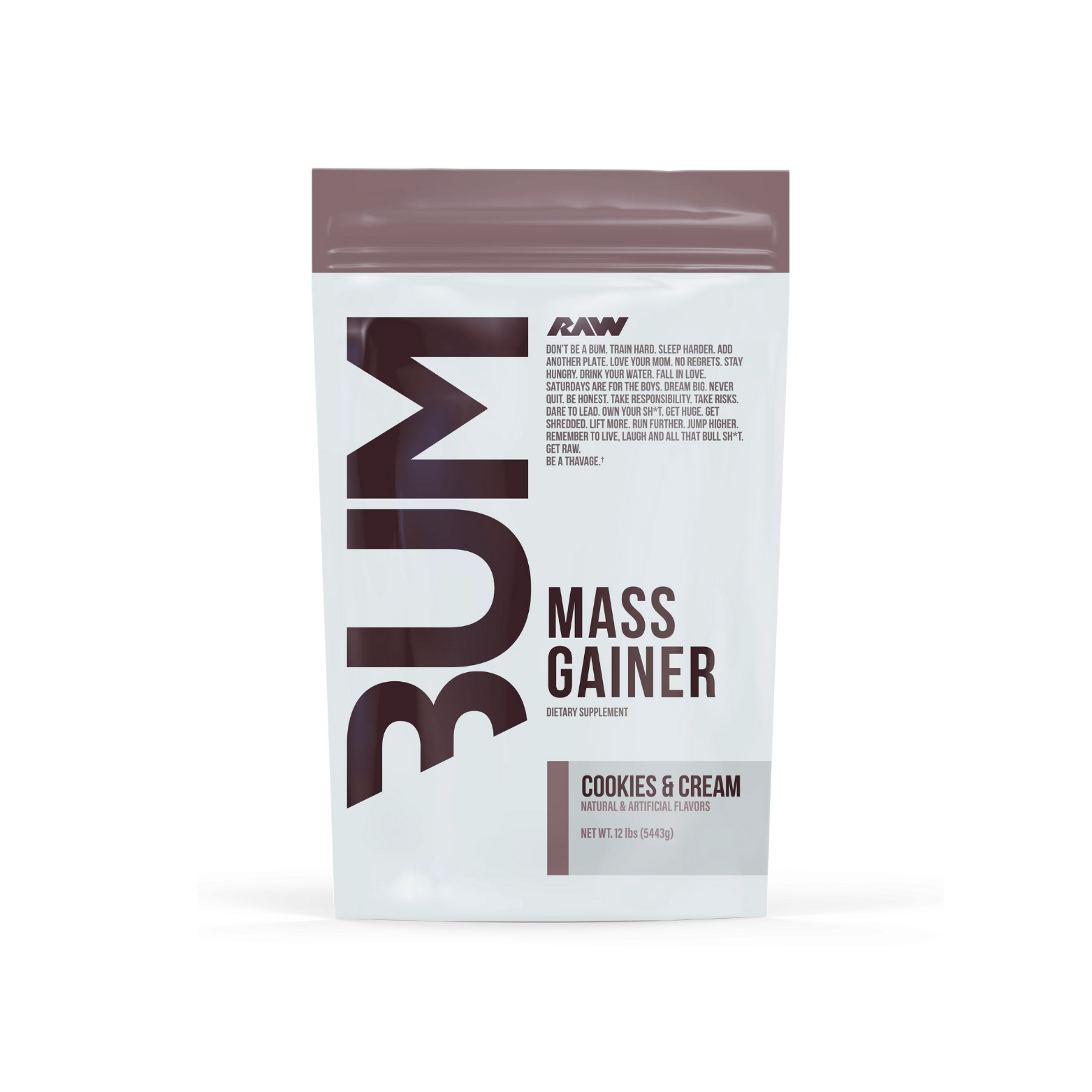 RAW X BUM Mass Gainer Cookies and Cream, 20 Porciones